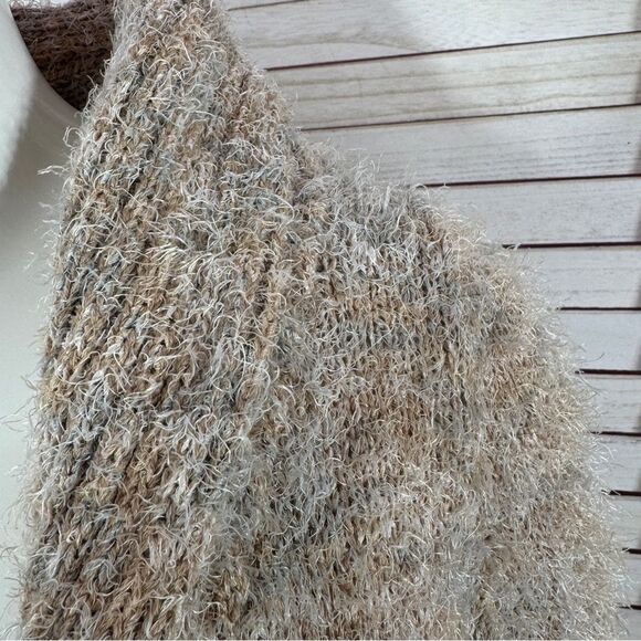 Gimmicks‎ by BKE Eyelash Yarn Lace Trim Cardigan Sweater Tan Multi Small - Picture 9 of 16